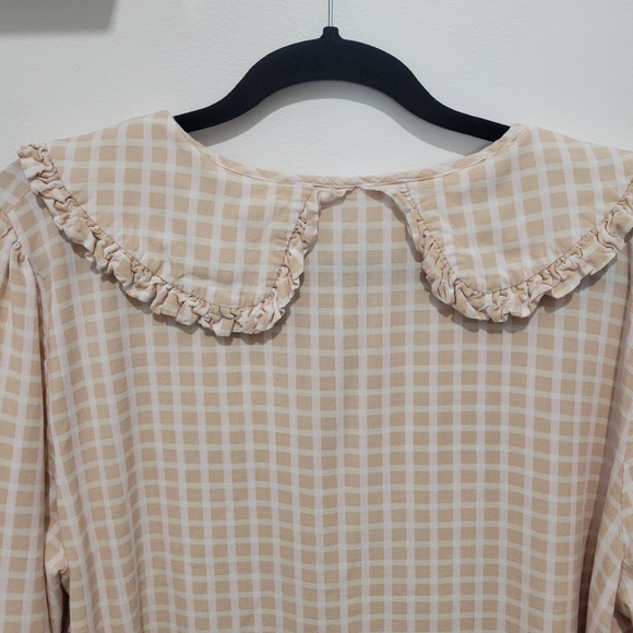 CLEO WOMEN PETER PAN COLLAR GINGHAM PULLOVER LONG SLEEVE BLOUSE - Picture 5 of 11